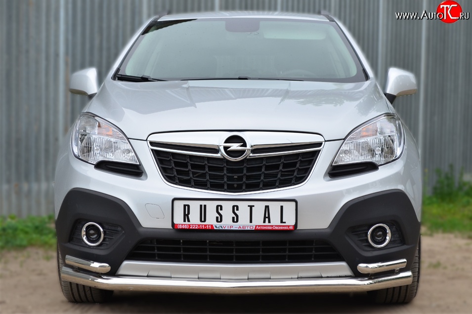 18 999 р. Защита переднего бампера (2 трубыØ63 и 42 мм, нержавейка) SLITKOFF Opel Mokka  дорестайлинг (2012-2016)  с доставкой в г. Вологда