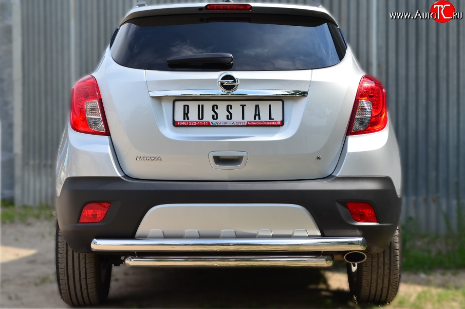 17 499 р. Защита заднего бампера (2 трубы Ø63 мм, нержавейка) SLITKOFF Opel Mokka  дорестайлинг (2012-2016)  с доставкой в г. Вологда