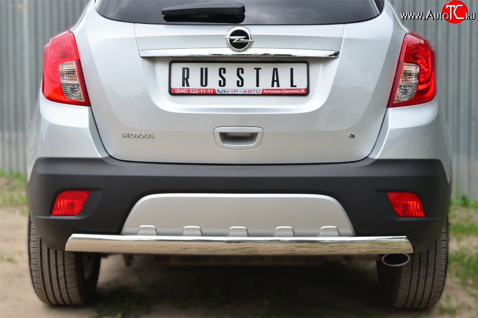 11 599 р. Защита заднего бампера (Ø75x42 мм, нержавейка) Russtal Opel Mokka  дорестайлинг (2012-2016)  с доставкой в г. Вологда