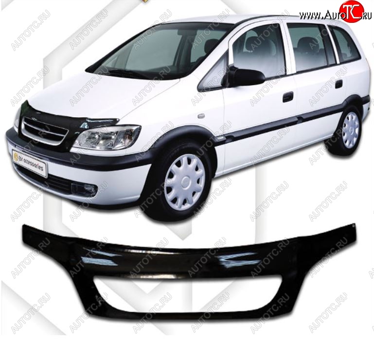 2 399 р. Дефлектор капота CA-Plastiс exclusive Opel Zafira A (1999-2006) (Classic черный, Без надписи)  с доставкой в г. Вологда