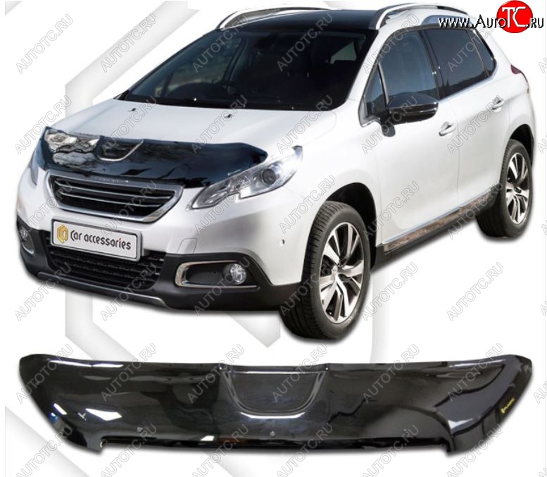 2 199 р. Дефлектор капота CA-Plastic Peugeot 2008  дорестайлинг (2013-2016) (Classic черный, Без надписи)  с доставкой в г. Вологда