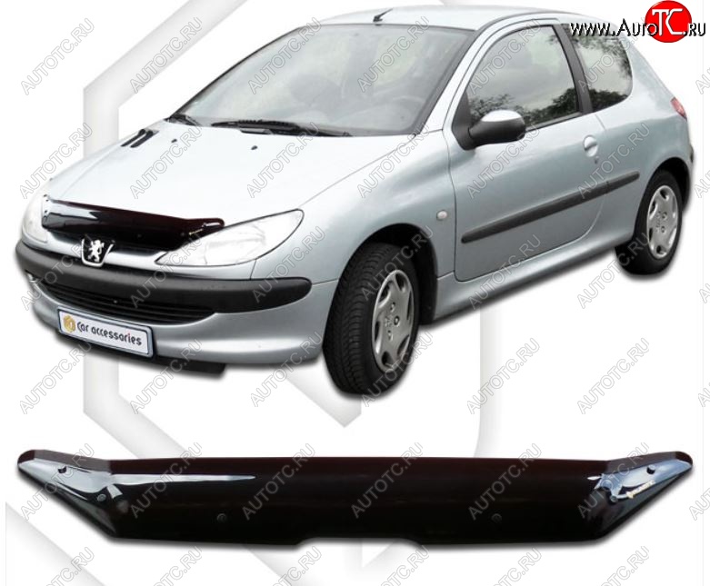 1 899 р. Дефлектор капота CA-Plastiс  Peugeot 206 ( хэтчбэк 5 дв.,  хэтчбэк 3 дв.,  универсал) (1998-2009) 2AC дорестайлинг, 2EK рестайлинг, 2AC рестайлинг (Classic черный, Без надписи)  с доставкой в г. Вологда