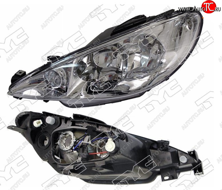 4 549 р. Левая фара передняя (хрусталь, под корректор) TYC Peugeot 206 седан 2B рестайлинг (2006-2009)  с доставкой в г. Вологда