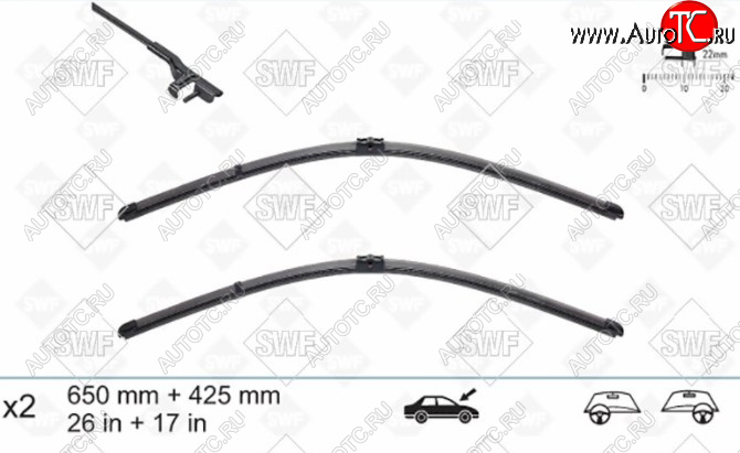 2 459 р. Комплект щеток стеклоочистителей на SWF (650+425 мм)  Ford Focus  2 (2004-2011), Peugeot 207 ( WK,  WA,  WC) (2006-2012)  с доставкой в г. Вологда