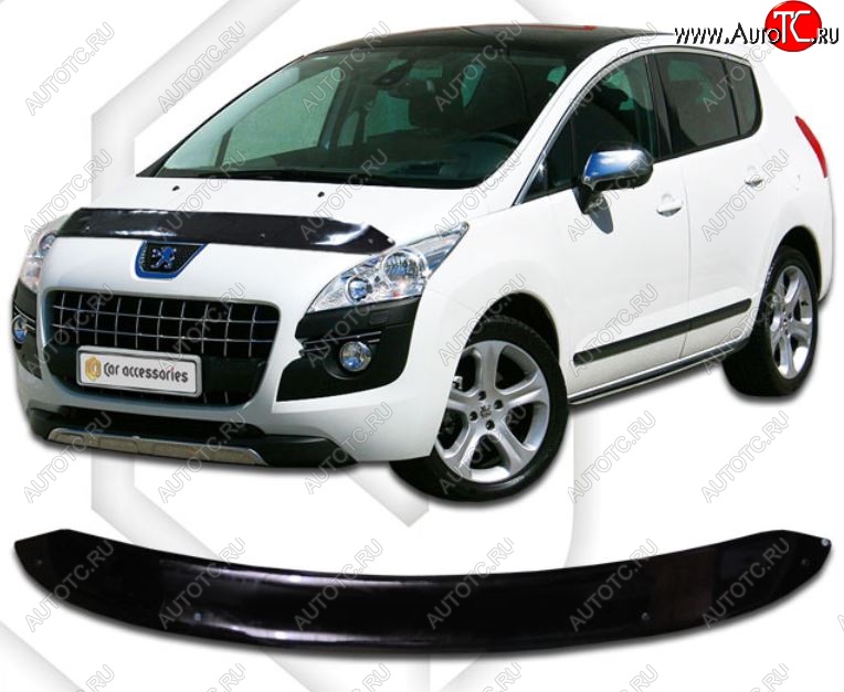 1 899 р. Дефлектор капота CA-Plastic  Peugeot 3008 (2009-2013) дорестайлинг (Classic черный, Без надписи)  с доставкой в г. Вологда
