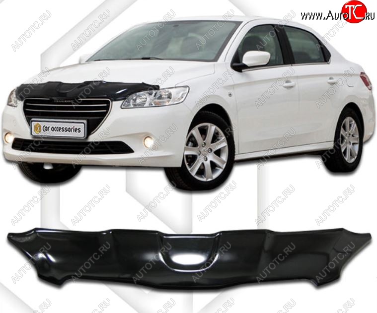 2 159 р. Дефлектор капота CA-Plastic Peugeot 301 (2012-2017) (Classic черный, Без надписи)  с доставкой в г. Вологда
