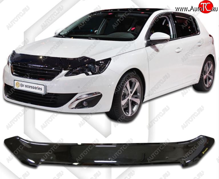 2 079 р. Дефлектор капота CA-Plastic Peugeot 308 T9 хэтчбек 5 дв. дорестайлинг (2013-2018) (Classic черный, Без надписи)  с доставкой в г. Вологда