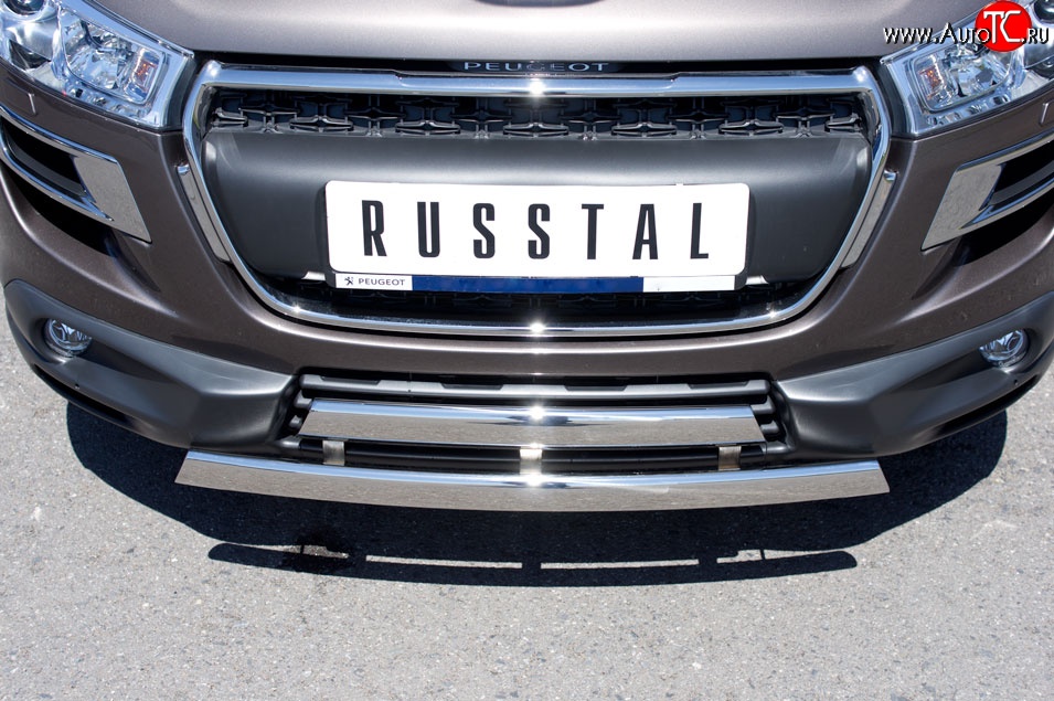 16 849 р. Защита переднего бампера (2 трубыØ75х42 мм, нержавейка) Russtal Peugeot 4008 (2012-2017)  с доставкой в г. Вологда