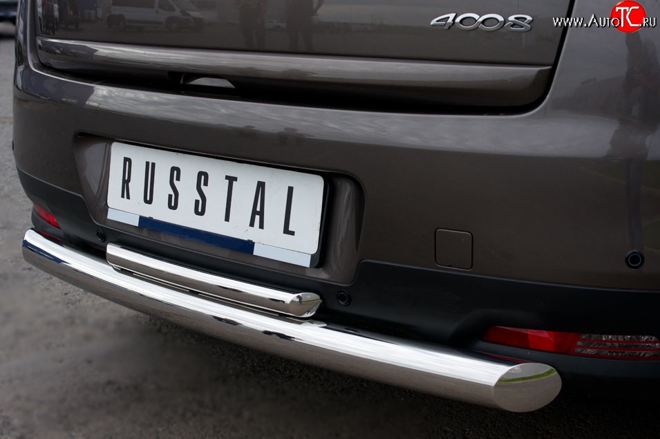 12 799 р. Защита заднего бампера (Ø76 и 42 мм, нержавейка) SLITKOFF Peugeot 4008 (2012-2017) (с короткой верхней трубой)  с доставкой в г. Вологда
