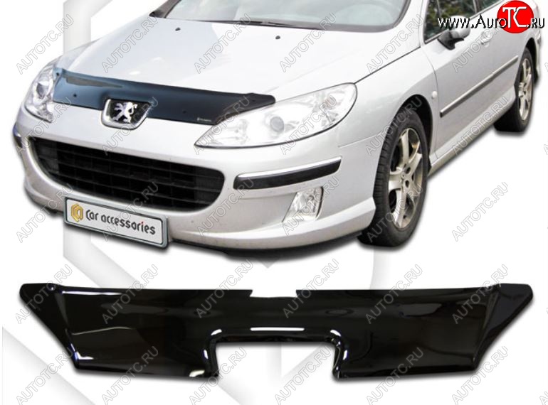 2 079 р. Дефлектор капота CA-Plastic  Peugeot 407 ( седан,  универсал) (2004-2011) (Classic черный, Без надписи)  с доставкой в г. Вологда