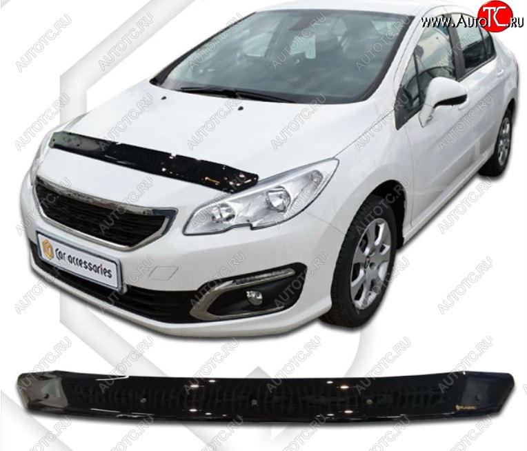 1 839 р. Дефлектор капота CA-Plastiс  Peugeot 408 (2015-2022) рестайлинг (Classic черный, Без надписи)  с доставкой в г. Вологда