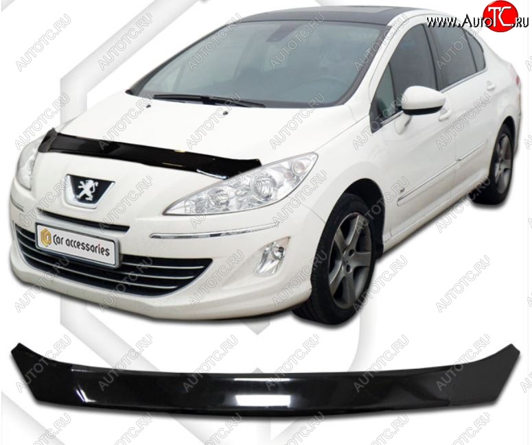 1 899 р. Дефлектор капота CA-Plastic  Peugeot 408 (2010-2017)  дорестайлинг (Classic черный, Без надписи)  с доставкой в г. Вологда