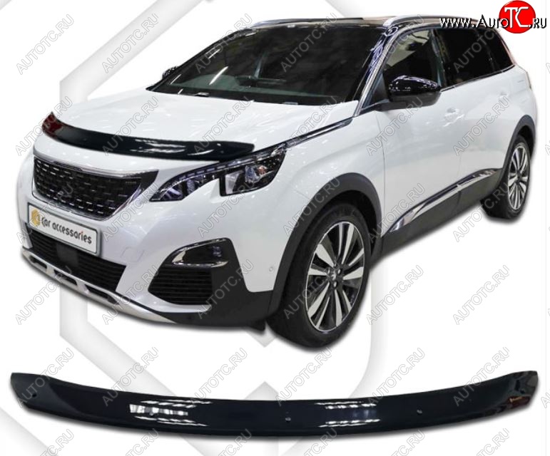 1 999 р. Дефлектор капота CA-Plastiс Peugeot 5008 T87 дорестайлинг (2017-2020) (Classic черный, Без надписи)  с доставкой в г. Вологда