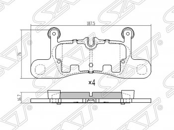Колодки тормозные SAT (задние, 187,5*76*16,7) Volkswagen Touareg 2 NF дорестайлинг (2010-2014)