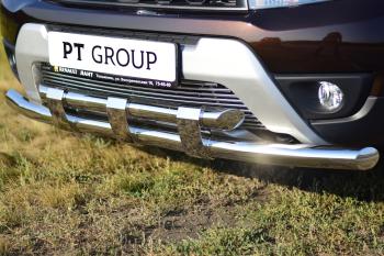 27 199 р. Защита переднего бампера PT GROUP двойная с пластинами Ø63/63мм (НПС) RENAULT Duster 2016- Renault Duster HS рестайлинг (2015-2021) (Нержавеющая полированная сталь)  с доставкой в г. Вологда. Увеличить фотографию 6