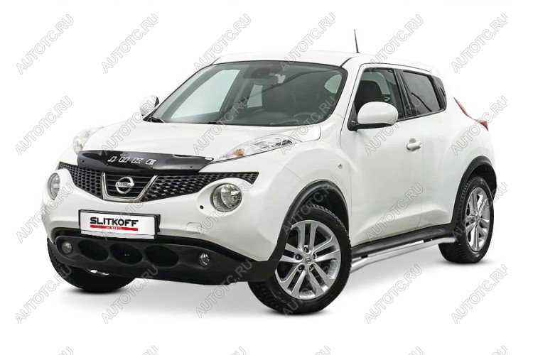 10 349 р. Защита порогов d42 с гибами Slitkoff Nissan Juke 1 YF15 дорестайлинг (2010-2014) (сталь с полимерным покрытием, цвет серебро)  с доставкой в г. Вологда