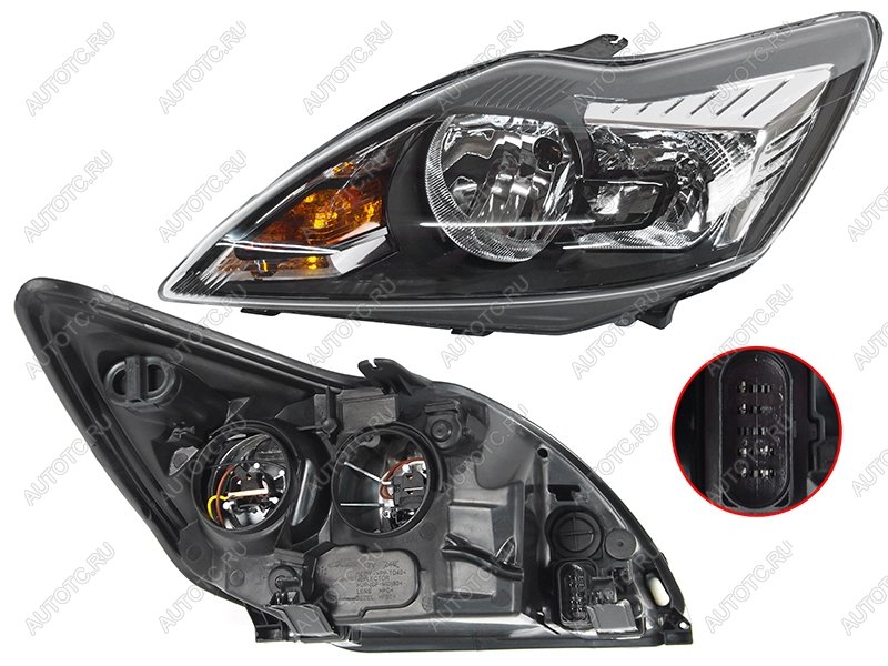 4 599 р. Левая фара SAT (с эл. корректором чёрная) Ford Focus 2 седан рестайлинг (2007-2011)  с доставкой в г. Вологда