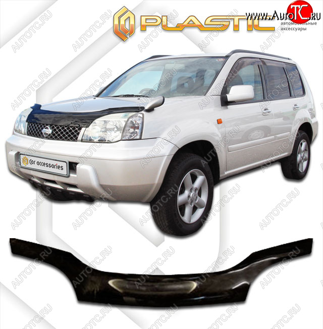 2 159 р. Дефлектор капота CA-Plastiс Nissan X-trail 1 T30 дорестайлинг (2000-2003) (серия Сlassic черный, Без надписи)  с доставкой в г. Вологда