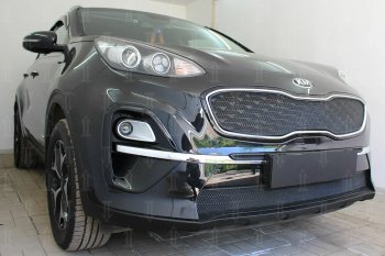 6 249 р. Защитная сетка в бампер (верх, ячейка 4х10 мм) Alfeco Премиум  KIA Sportage  4 QL (2018-2022) рестайлинг (Чёрная)  с доставкой в г. Вологда. Увеличить фотографию 4