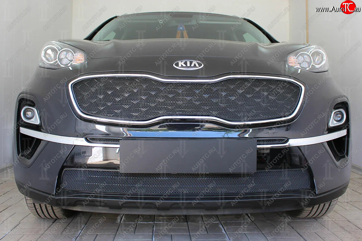 6 249 р. Защитная сетка в бампер (верх, ячейка 4х10 мм) Alfeco Премиум  KIA Sportage  4 QL (2018-2022) рестайлинг (Чёрная)  с доставкой в г. Вологда