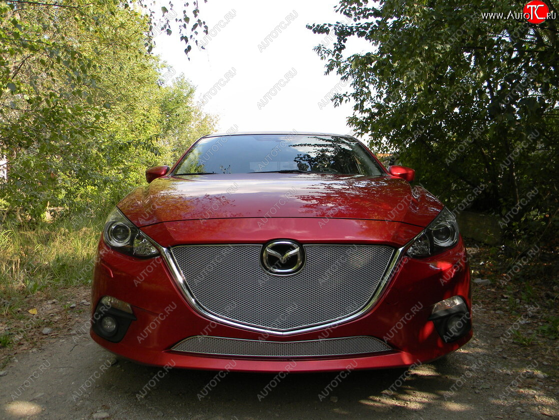 3 889 р. Защитная сетка в бампер (низ, ячейка 4х10 мм) Alfeco Премиум Mazda 3/Axela BM дорестайлинг, хэтчбэк (2013-2016) (Хром)  с доставкой в г. Вологда