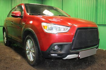 7 249 р. Защитная сетка в бампер (3D, ячейка 4х10 мм) Alfeco Премиум Mitsubishi ASX дорестайлинг (2010-2012) (Чёрная)  с доставкой в г. Вологда. Увеличить фотографию 3