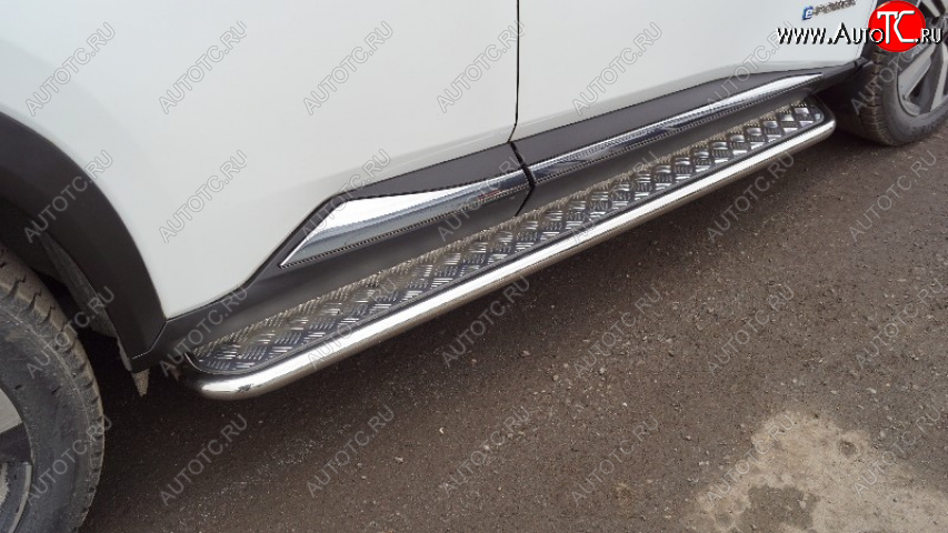 31 899 р. Пороги с площадкой 42,4 мм ТСС Тюнинг Nissan X-trail 4 T33 дорестайлинг (2021-2025) (серые)  с доставкой в г. Вологда