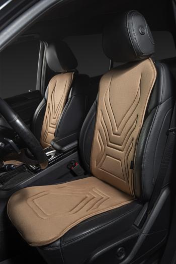 2 579 р. Накидка на сиденье (1 место Афины) ЛЮКС ст АЛЬБИОН Lord Autofashion KIA Optima 2 MG седан (2005-2010) (бежевый, строчка коричневая)  с доставкой в г. Вологда. Увеличить фотографию 4