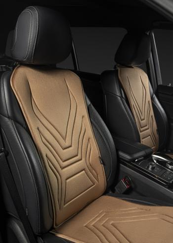 2 579 р. Накидка на сиденье (1 место Афины) ЛЮКС ст АЛЬБИОН Lord Autofashion KIA Optima 2 MG седан (2005-2010) (бежевый, строчка коричневая)  с доставкой в г. Вологда. Увеличить фотографию 7