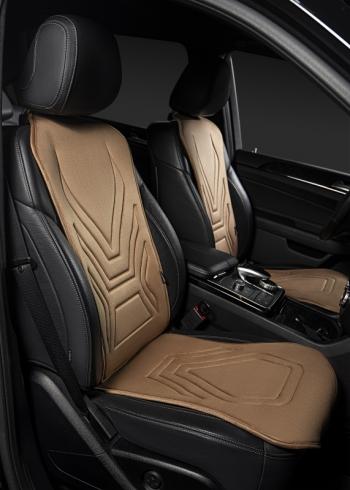 2 579 р. Накидка на сиденье (1 место Афины) ЛЮКС ст АЛЬБИОН Lord Autofashion KIA Optima 2 MG седан (2005-2010) (бежевый, строчка коричневая)  с доставкой в г. Вологда. Увеличить фотографию 8