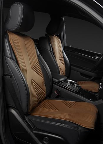 2 579 р. Накидка на сиденье (1 место Афины) ЛЮКС ст ВАН ВЭЙ Lord Autofashion SOUEAST DX8S (2022-2025) (коричневый, строчка коричневая)  с доставкой в г. Вологда. Увеличить фотографию 3