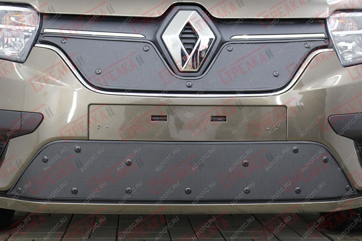 759 р. Зимняя заглушка решетки радиатора (низ) Стрелка11 Renault Logan 2 рестайлинг (2018-2025) (черная)  с доставкой в г. Вологда