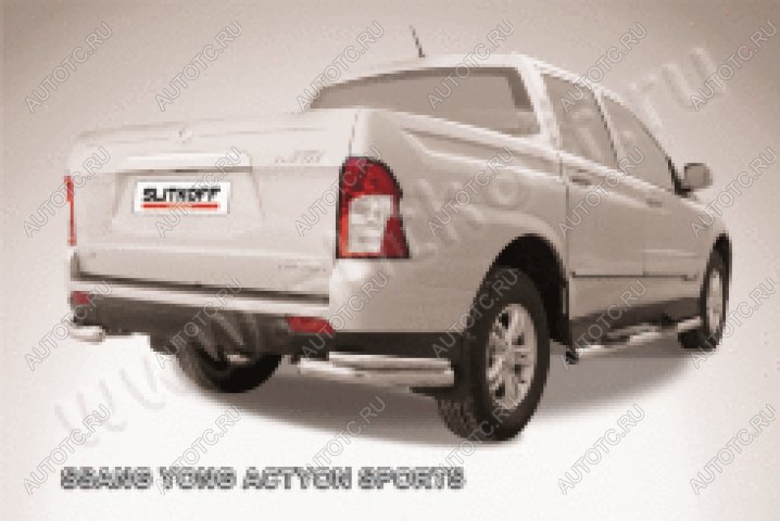 8 499 р. Защита заднего бампера уголки d57+d42 двойные Slitkoff SSANGYONG Actyon Sport (2012-2025) (нержавейка полированная)  с доставкой в г. Вологда