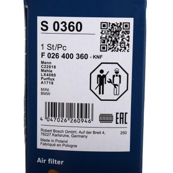 2 089 р. Фильтр воздушный BMW 2 (F45) MINI Cooper (F55) (1.52.0) BOSCH BOSCH f026400360  с доставкой в г. Вологда. Увеличить фотографию 3
