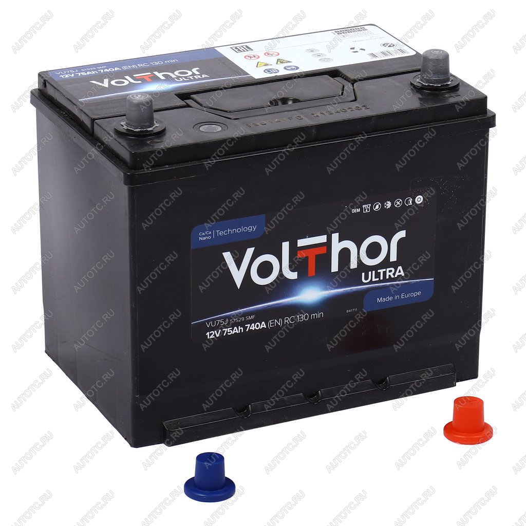 12 199 р. Аккумулятор VOLTHOR Ultra 75Ач обратная полярность VOLTHOR 6ст75(0) 57529 d26  с доставкой в г. Вологда