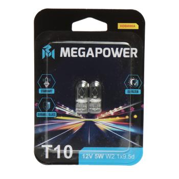 64 р. Лампа 12V W5W T10 W2.1x9.5d блистер (2шт.) Standart MEGAPOWER MEGAPOWER 370-33-075  с доставкой в г. Вологда. Увеличить фотографию 1