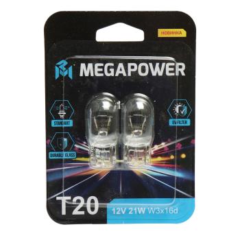169 р. Лампа 12V W21W W3x16d блистер (2шт.) Standart MEGAPOWER MEGAPOWER 370-33-074  с доставкой в г. Вологда. Увеличить фотографию 1