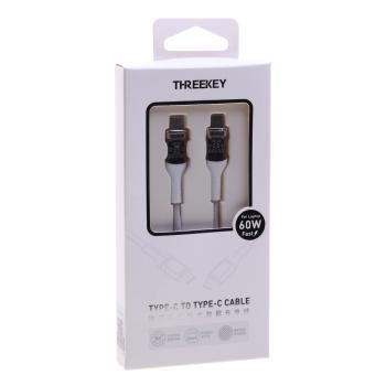 779 р. Кабель USB Type C-USB Type C 1м THREEKEY THREEKEY tk-nb05 60w white  с доставкой в г. Вологда. Увеличить фотографию 2