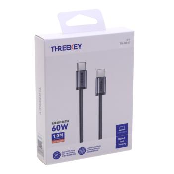 579 р. Кабель USB Type C-USB Type C 1м THREEKEY THREEKEY tk-nb07 60w black  с доставкой в г. Вологда. Увеличить фотографию 2