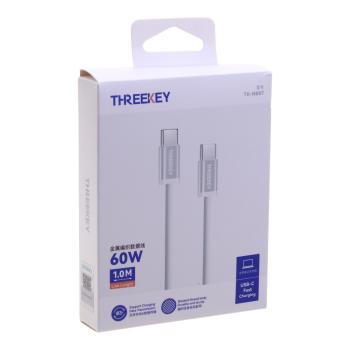 539 р. Кабель USB Type C-USB Type C 1м THREEKEY THREEKEY tk-nb07 60w white  с доставкой в г. Вологда. Увеличить фотографию 2