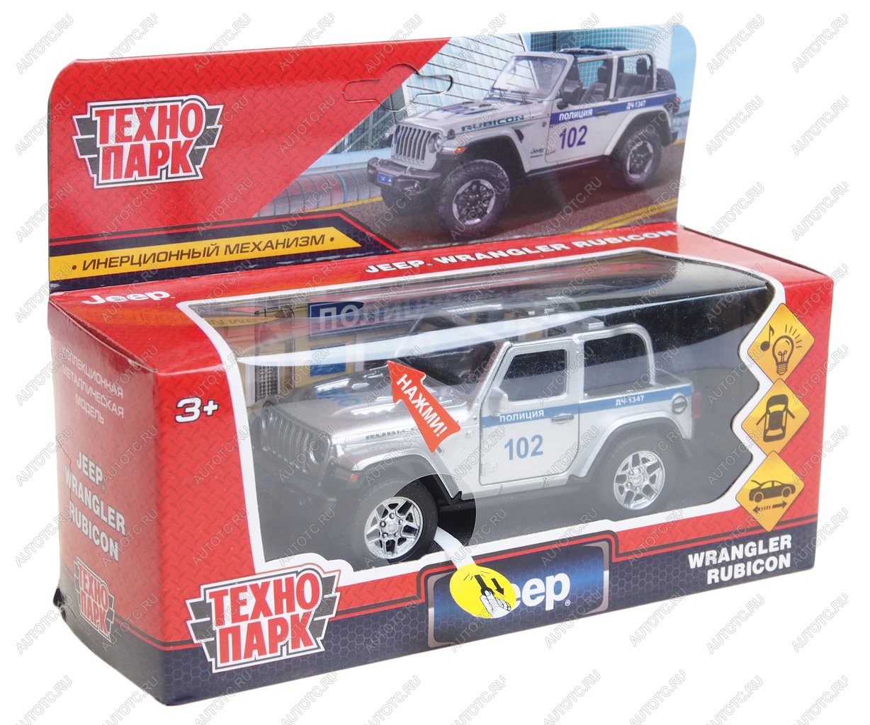 1 559 р. Модель автомобиля JEEP Wrangler металлическая (свет,звук) 1:43 ТЕХНОПАРК ТЕХНОПАРК rubicon3d-12slpol-sr  с доставкой в г. Вологда