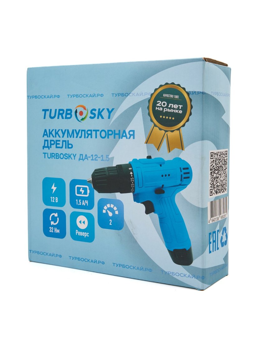 2 999 р. Аккумуляторная дрель-шуруповерт Turbosky ДА-121.5 1 АКБ Turbosky da12-1.5-1  с доставкой в г. Вологда