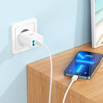 469 р. Устройство зарядное в розетку 1USB + 1 Type C 220V HOCO HOCO c105a white  с доставкой в г. Вологда. Увеличить фотографию 4