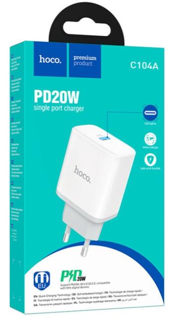 379 р. Устройство зарядное в розетку 1USB Type C HOCO HOCO c104a white  с доставкой в г. Вологда. Увеличить фотографию 5