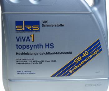 6 249 р. Масло моторное VIVA 1 TOPSYNTH HS 5W40 синт.4л SRS SRS 4033885002353  с доставкой в г. Вологда. Увеличить фотографию 2
