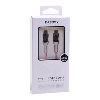 749 р. Кабель USB Type C-USB Type C 1м розовый THREEKEY THREEKEY tk-nb05 60w pink  с доставкой в г. Вологда. Увеличить фотографию 2