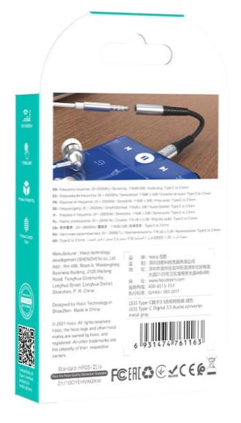 319 р. Переходник USB Type C на jack 3.5 черный HOCO HOCO ls33 черный  с доставкой в г. Вологда. Увеличить фотографию 7