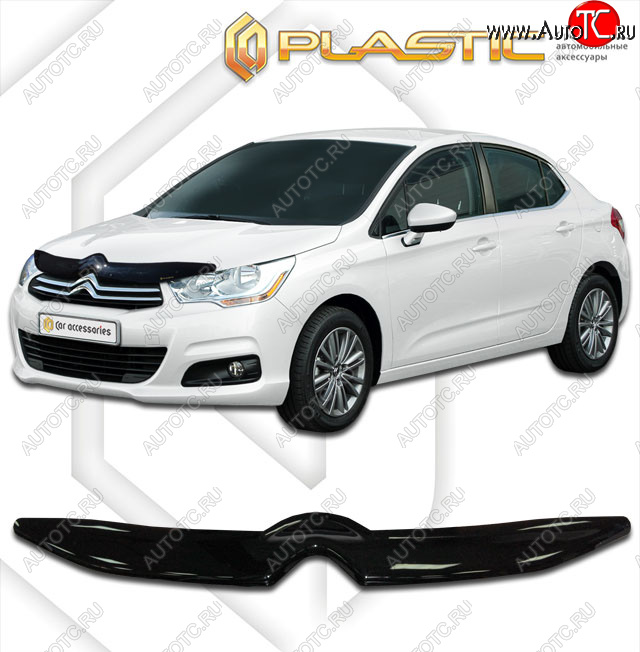 1 899 р. Дефлектор капота CA-Plastic  CITROEN C4  B7 (2013-2022) седан дорестайлинг, седан рестайлинг (classic черный, без надписи)  с доставкой в г. Вологда