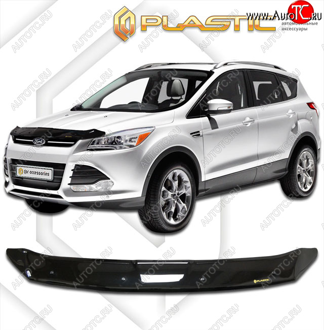 1 899 р. Дефлектор капота CA-Plastic Ford Escape 3 дорестайлинг (2012-2016) (classic черный, без надписи)  с доставкой в г. Вологда