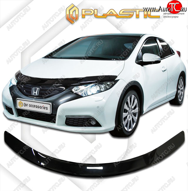 2 159 р. Дефлектор капота CA-Plastic  Honda Civic  FK2 (2011-2016) хэтчбэк 5 дв. (classic черный, без надписи)  с доставкой в г. Вологда
